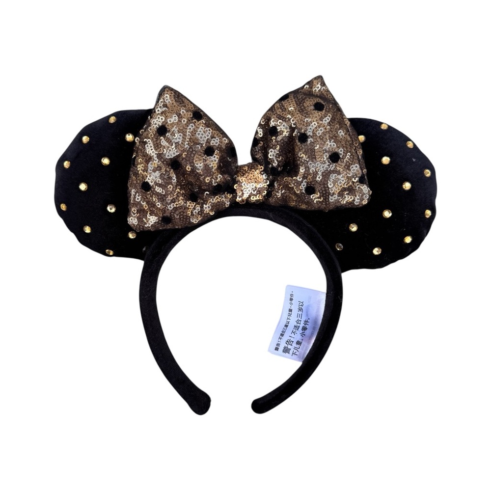 Disney Minnie Mouse Black Velvet Gold Stud Ears Headband Disney Parks